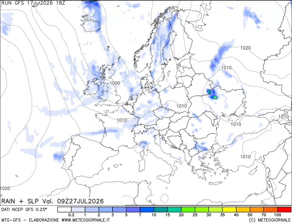mappa Precipitazioni e pressione SLM