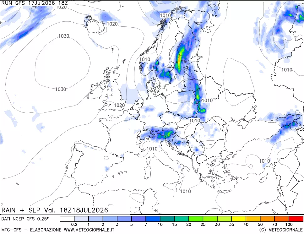mappa Precipitazioni e pressione SLM