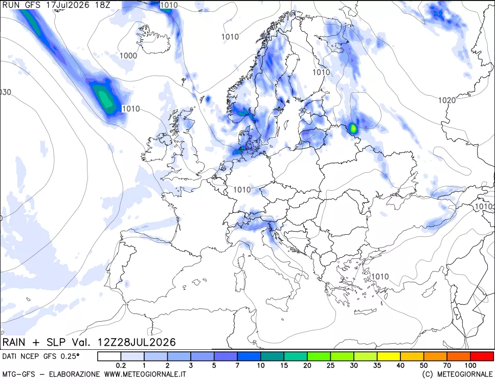 mappa Precipitazioni e pressione SLM