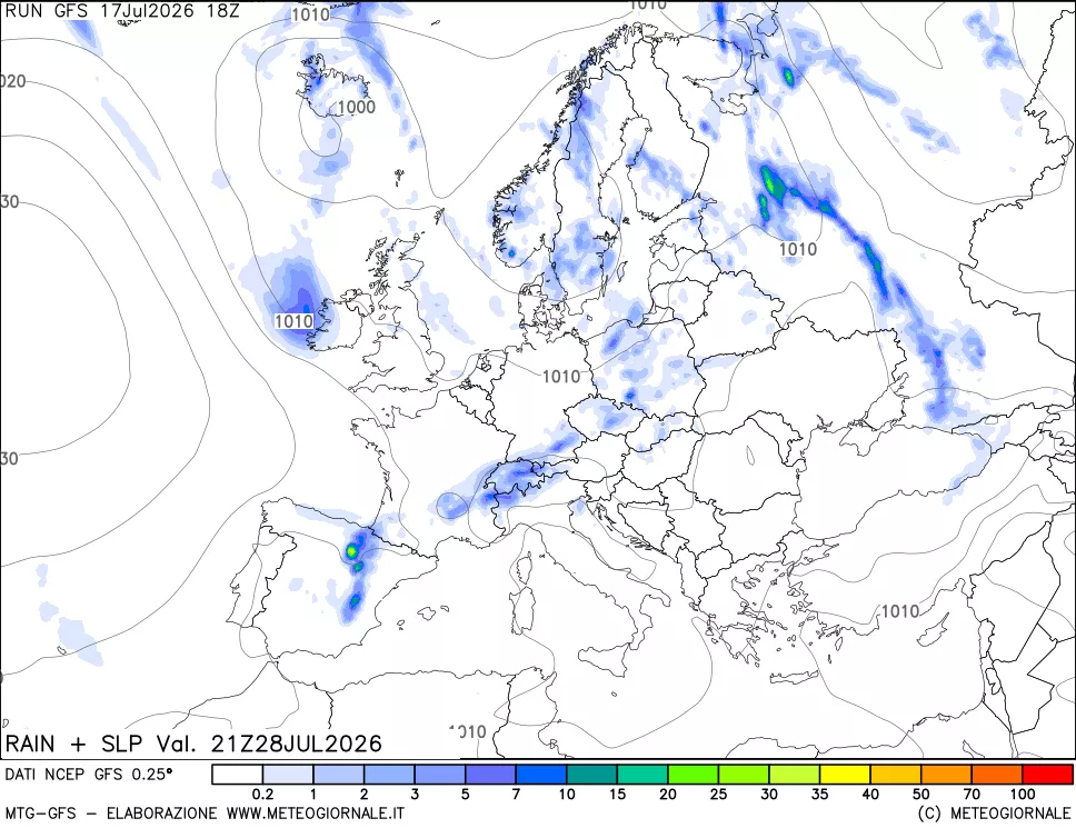 mappa Precipitazioni e pressione SLM