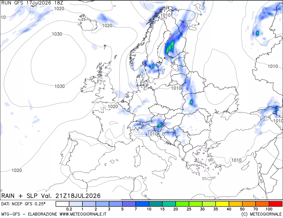 mappa Precipitazioni e pressione SLM