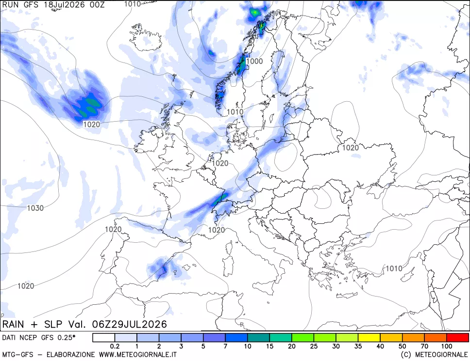 mappa Precipitazioni e pressione SLM