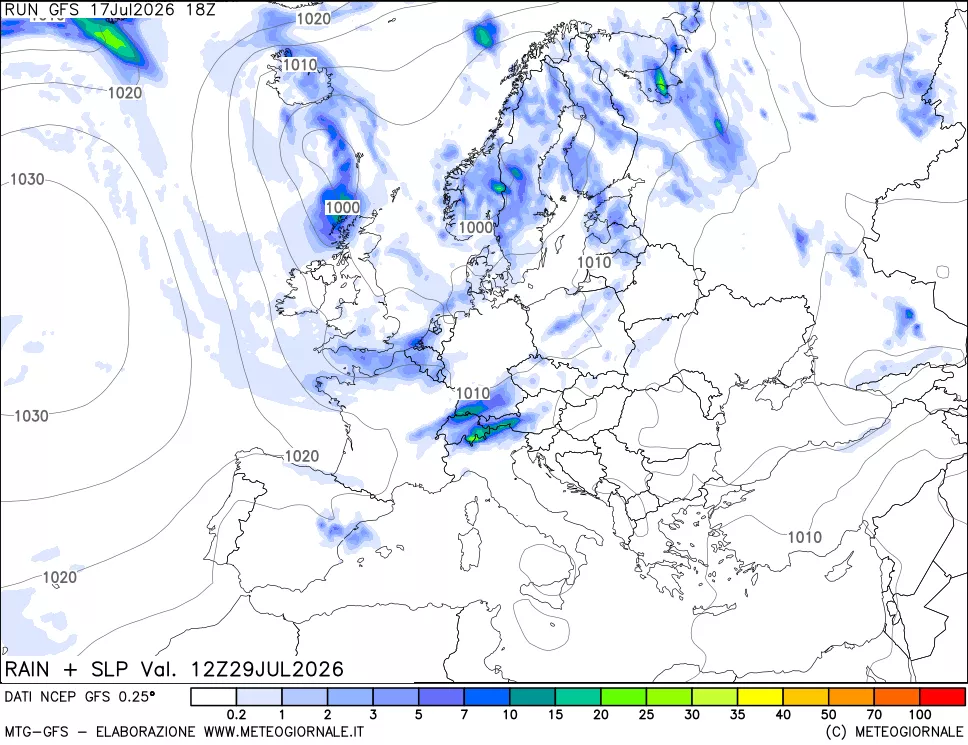 mappa Precipitazioni e pressione SLM