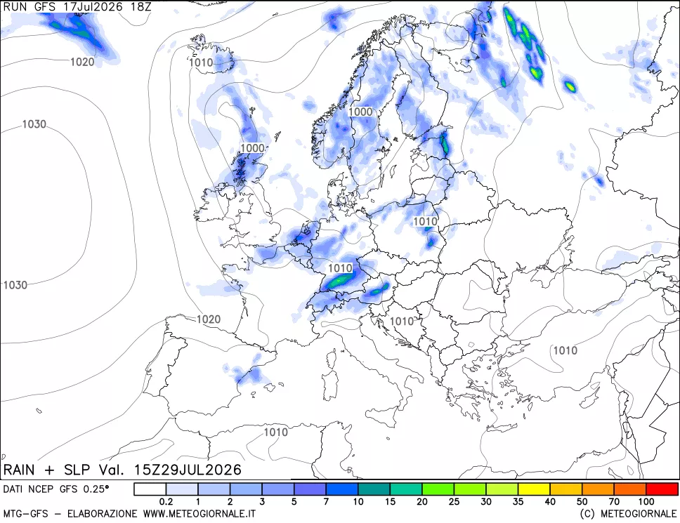 mappa Precipitazioni e pressione SLM