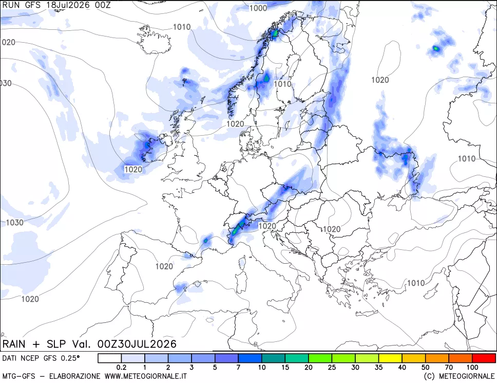 mappa Precipitazioni e pressione SLM