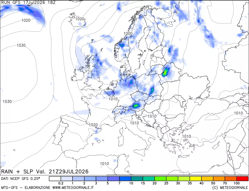 mappa Precipitazioni e pressione SLM