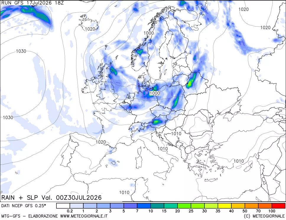 mappa Precipitazioni e pressione SLM