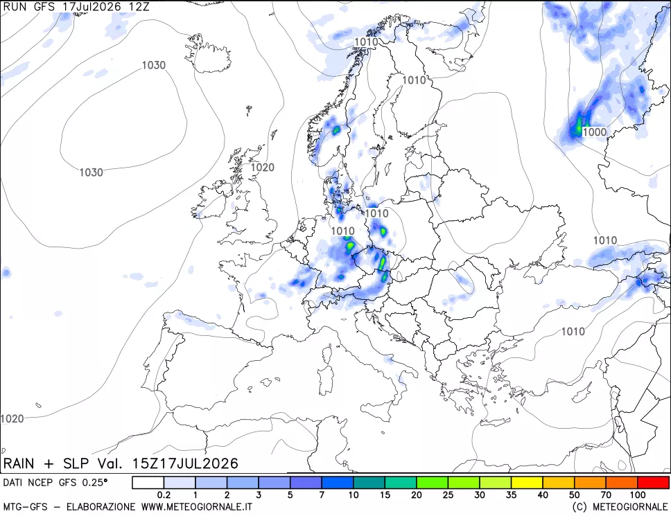 mappa Precipitazioni e pressione SLM