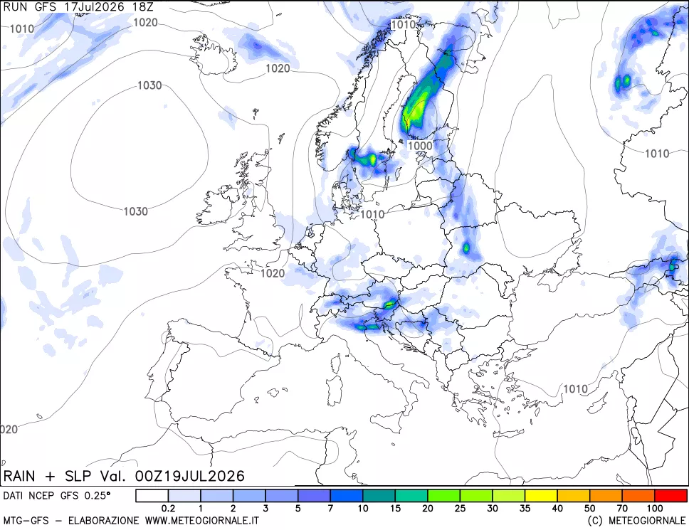 mappa Precipitazioni e pressione SLM