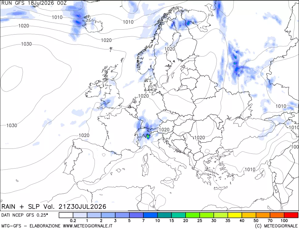 mappa Precipitazioni e pressione SLM