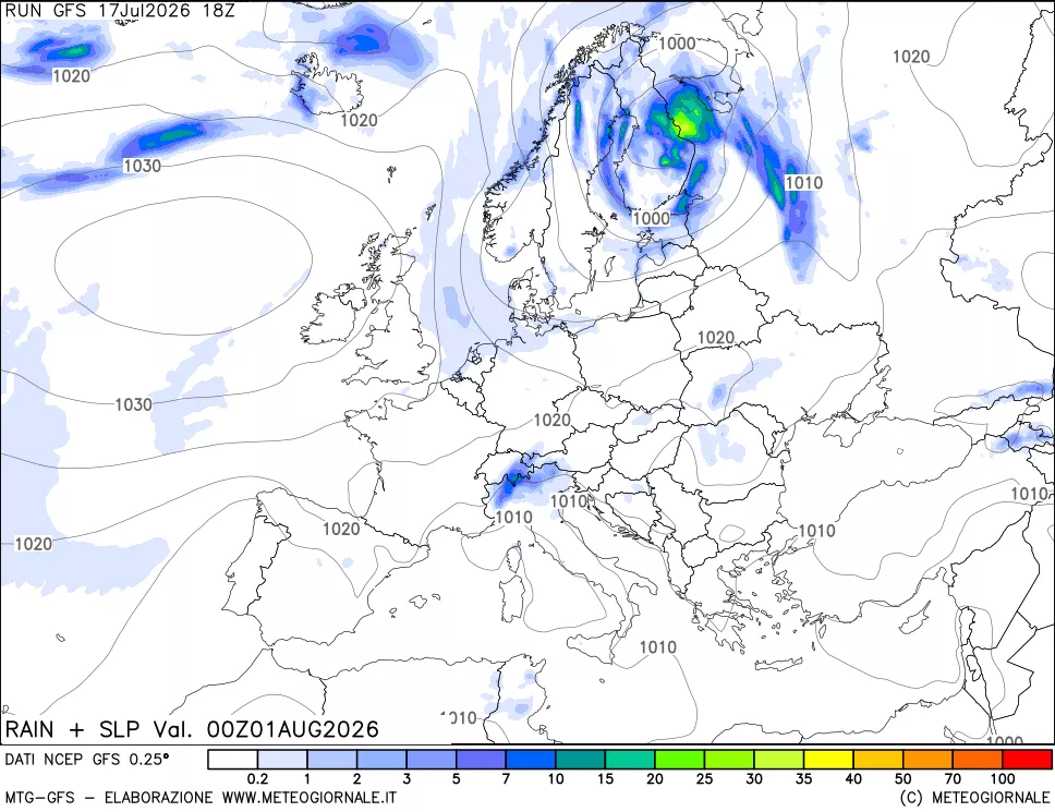 mappa Precipitazioni e pressione SLM