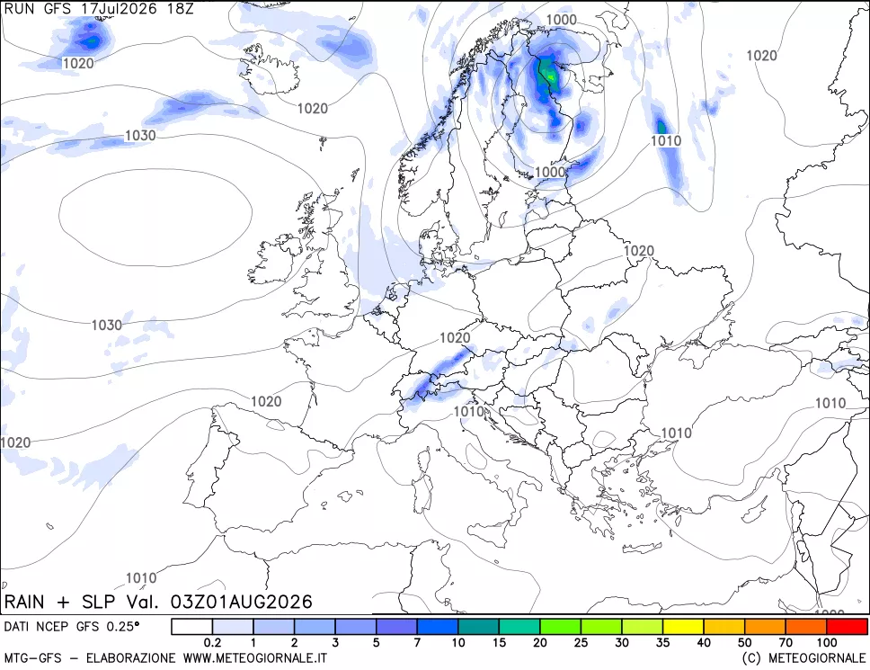 mappa Precipitazioni e pressione SLM