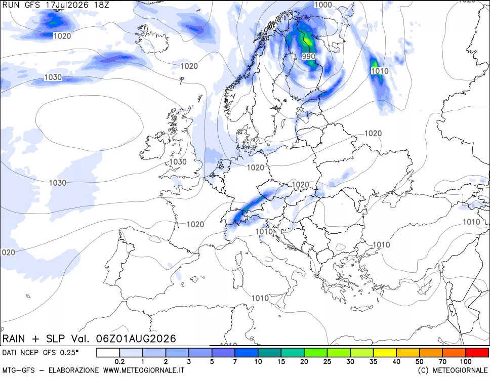mappa Precipitazioni e pressione SLM