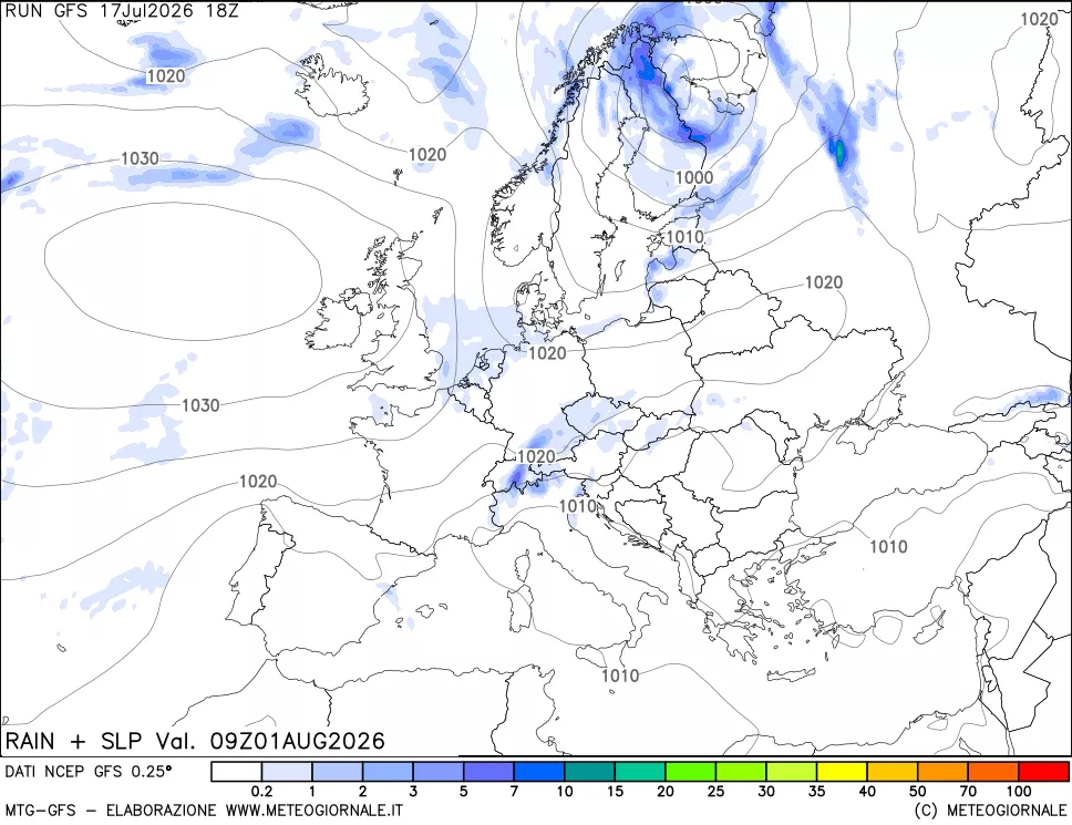 mappa Precipitazioni e pressione SLM