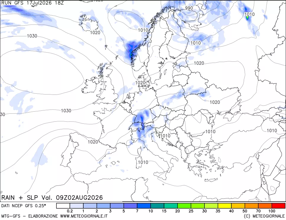 mappa Precipitazioni e pressione SLM
