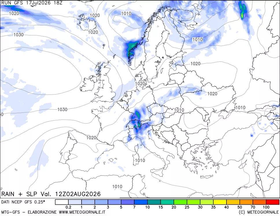 mappa Precipitazioni e pressione SLM