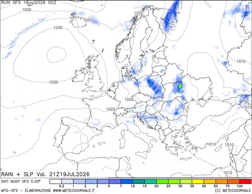 mappa Precipitazioni e pressione SLM