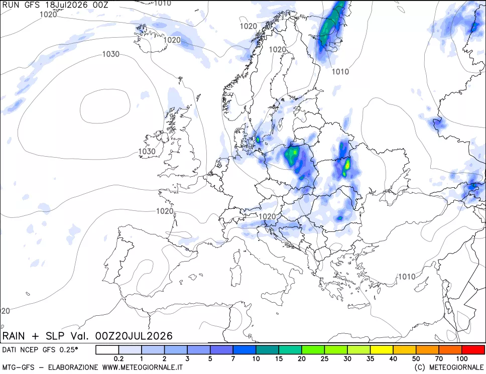 mappa Precipitazioni e pressione SLM
