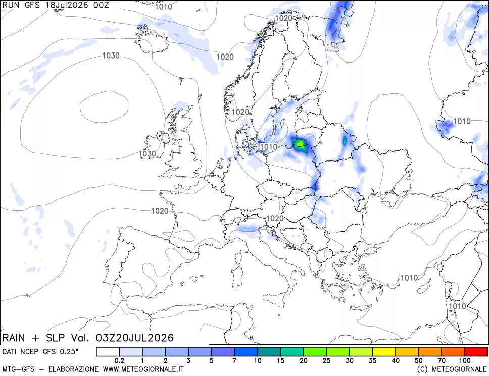 mappa Precipitazioni e pressione SLM