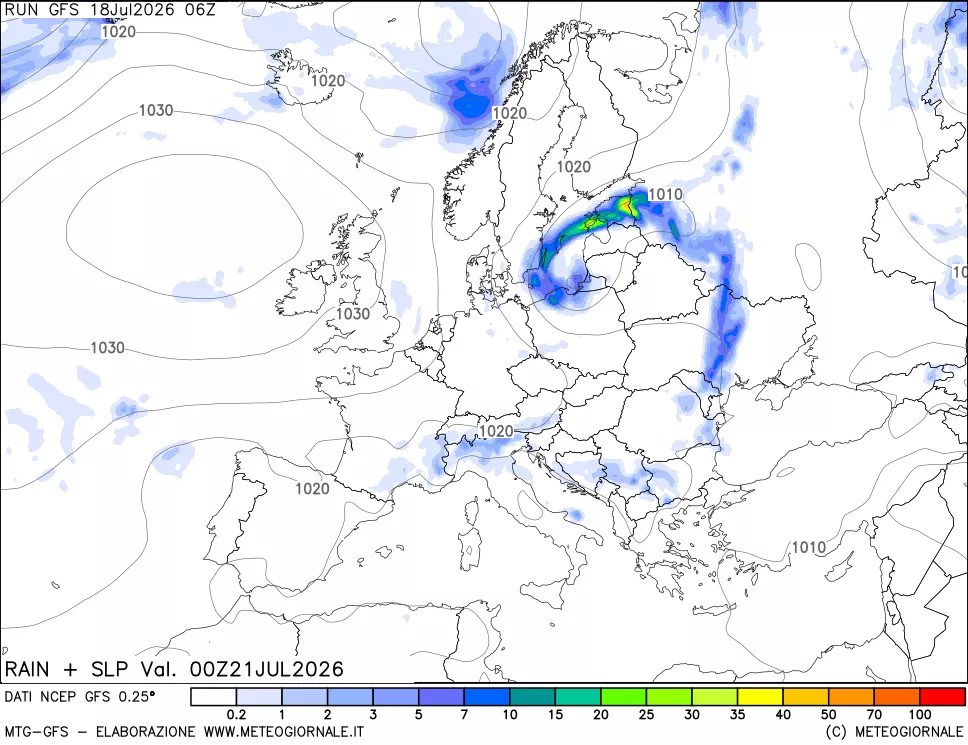 mappa Precipitazioni e pressione SLM