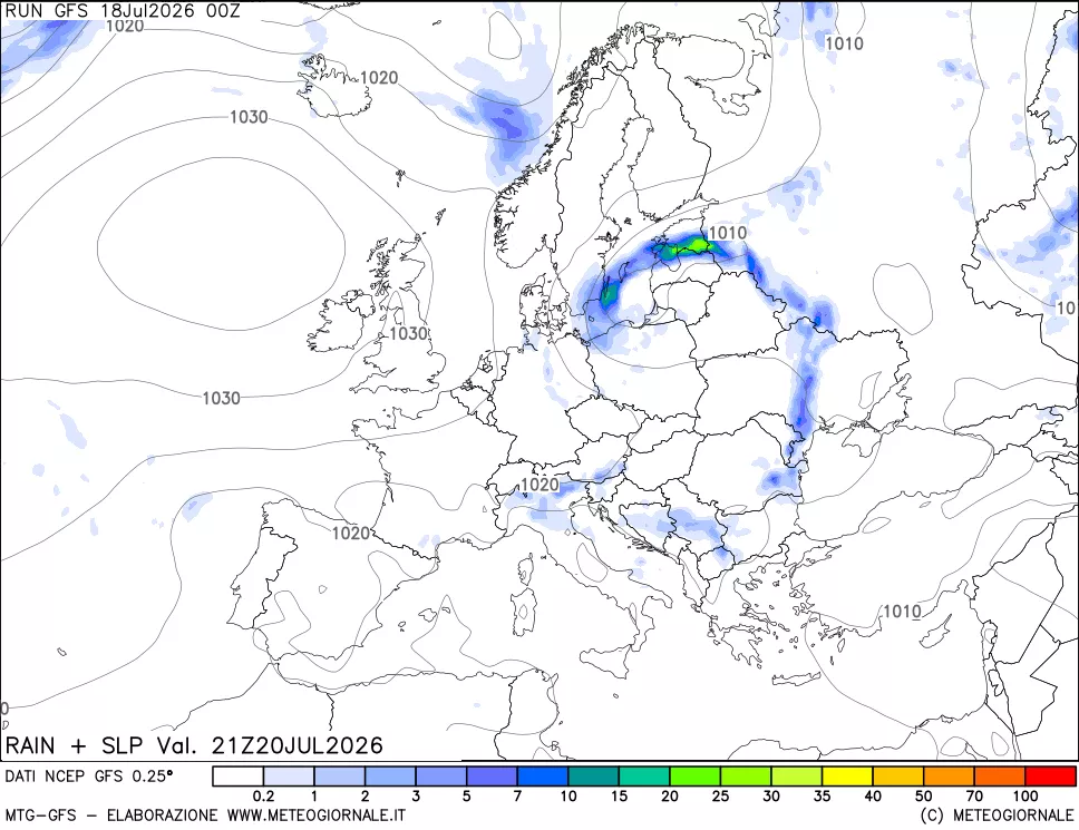 mappa Precipitazioni e pressione SLM