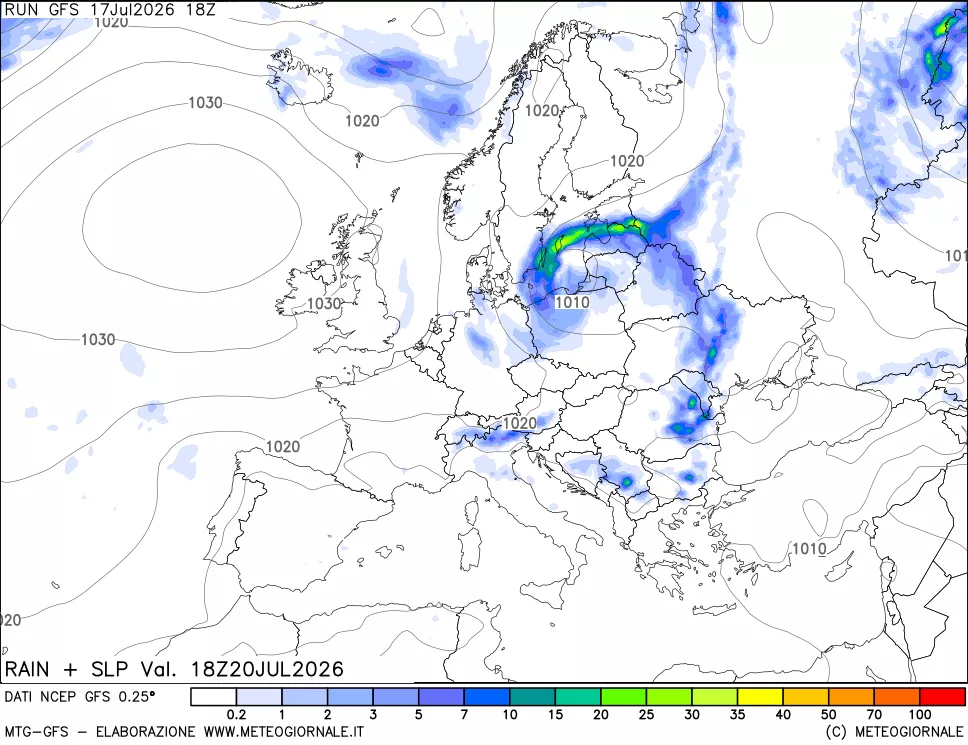 mappa Precipitazioni e pressione SLM