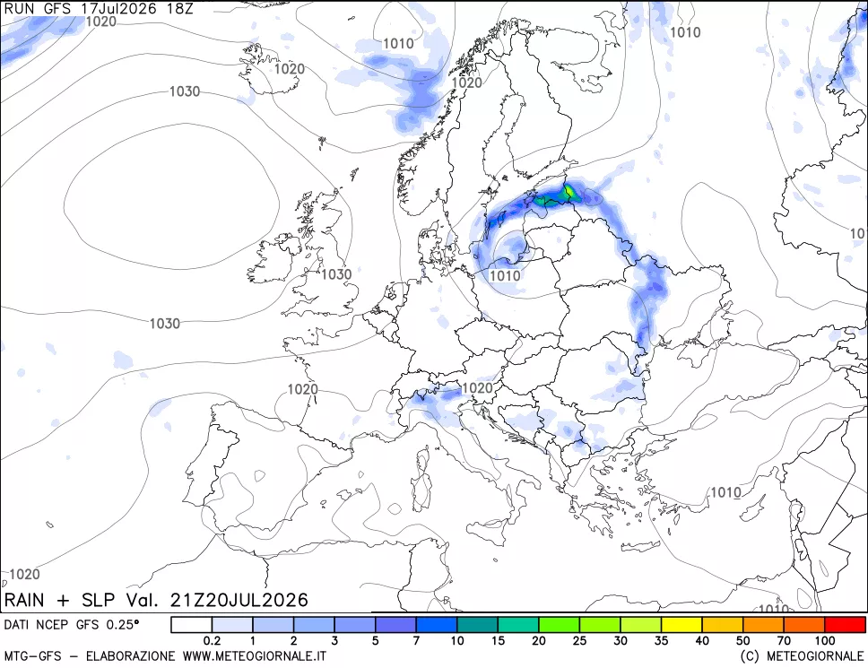 mappa Precipitazioni e pressione SLM