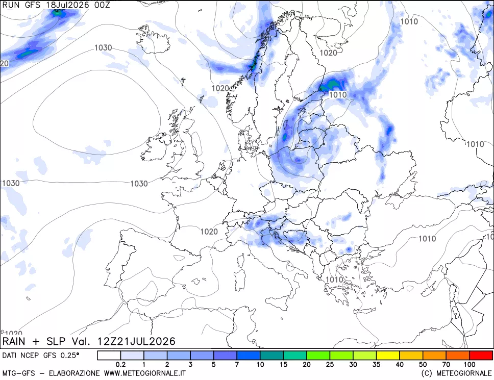 mappa Precipitazioni e pressione SLM
