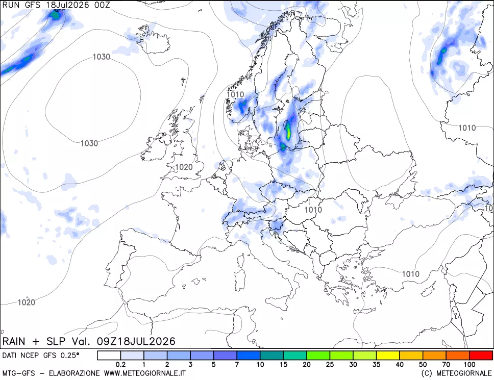 mappa Precipitazioni e pressione SLM