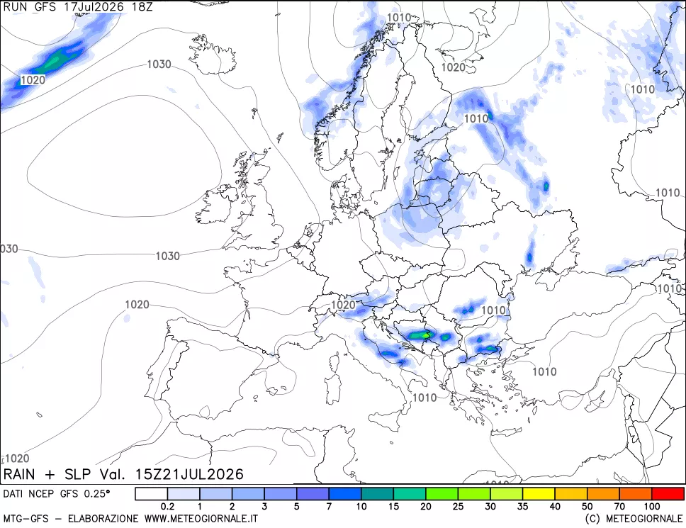 mappa Precipitazioni e pressione SLM