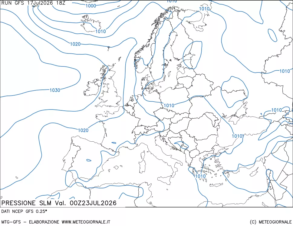 mappa Pressione sul livello del mare