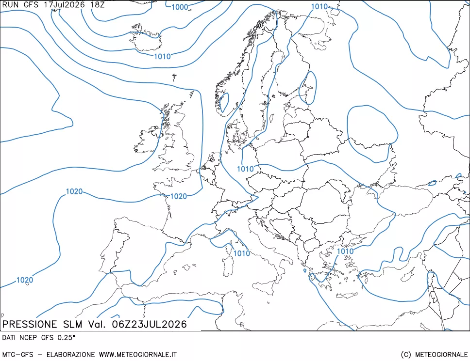 mappa Pressione sul livello del mare