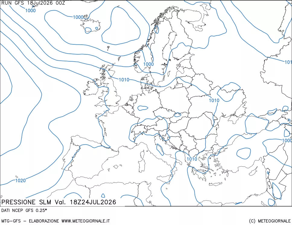mappa Pressione sul livello del mare