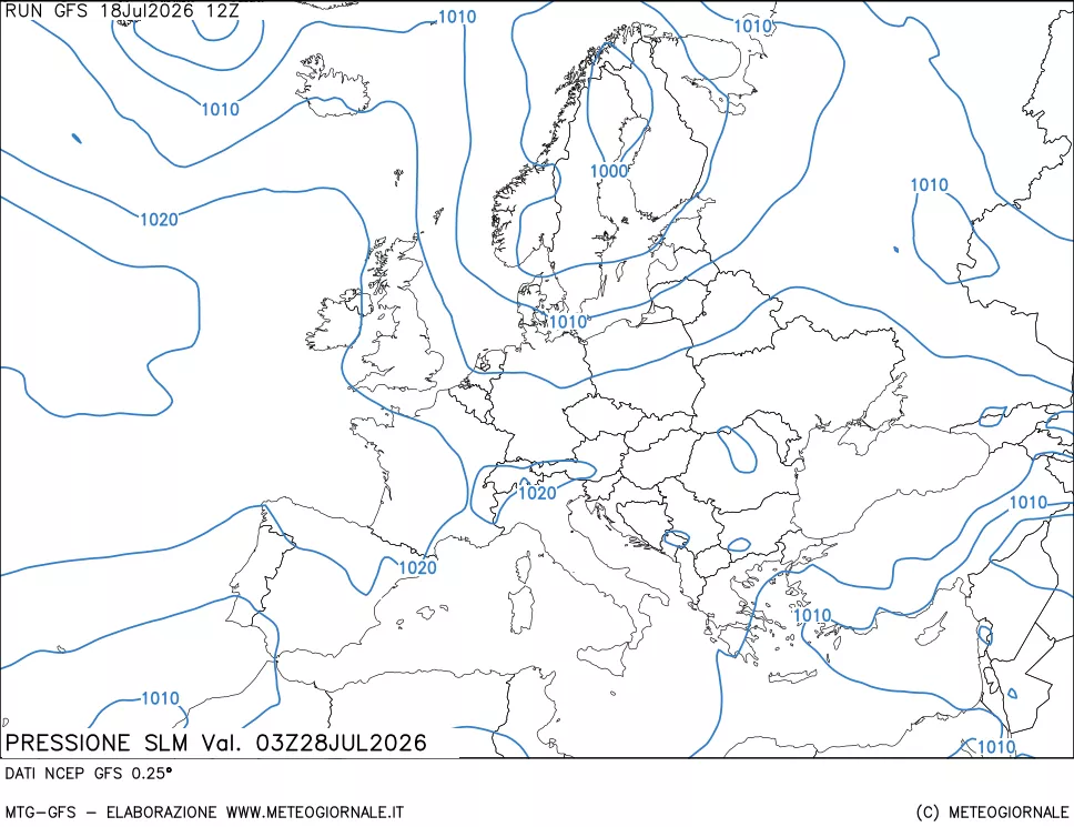 mappa Pressione sul livello del mare