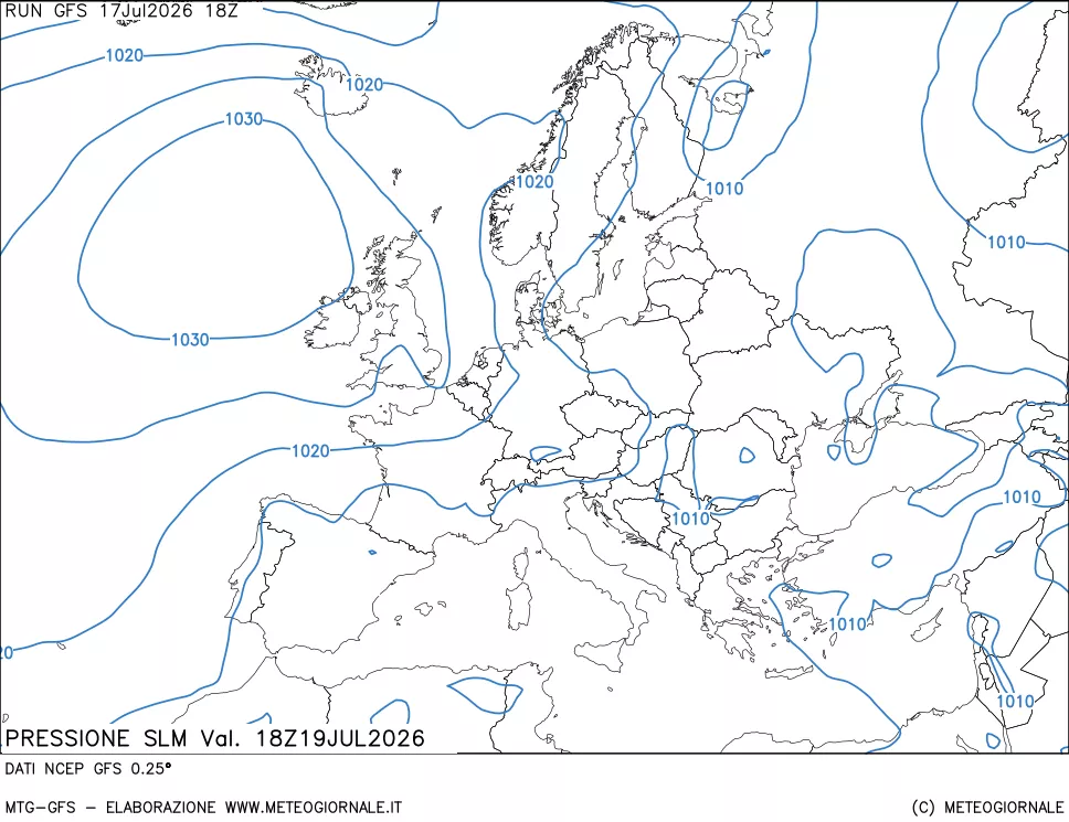 mappa Pressione sul livello del mare