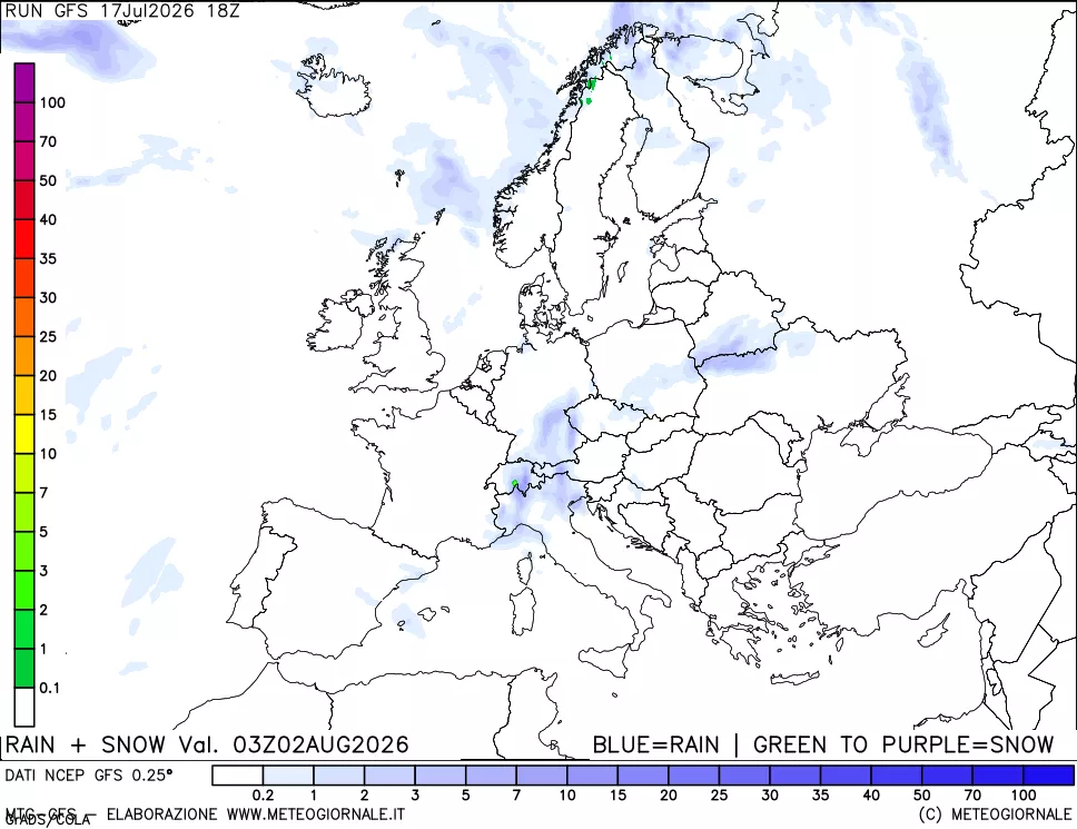 mappa Precipitazioni totali e nevose