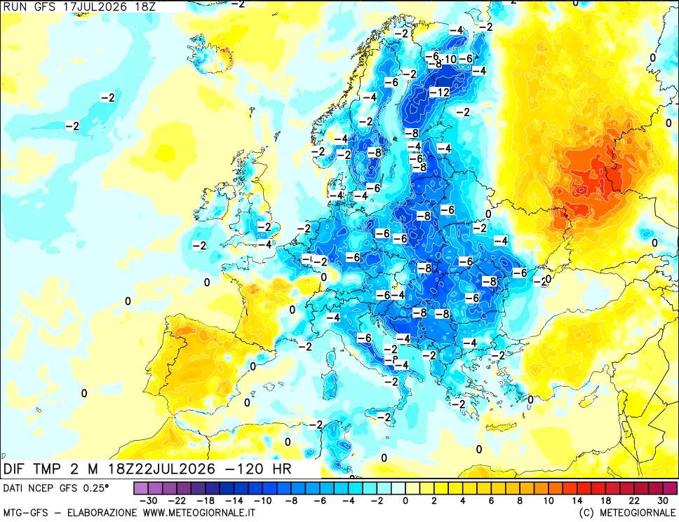 mappa Dif. Temp a 2 metri Valid - Init