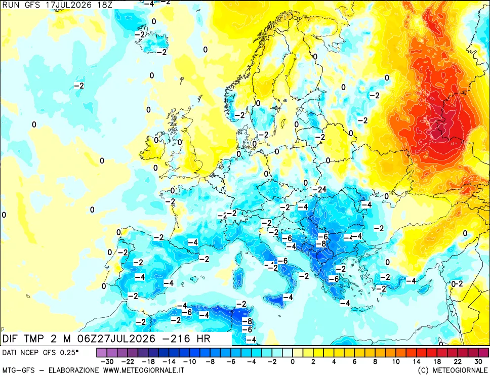 mappa Dif. Temp a 2 metri Valid - Init