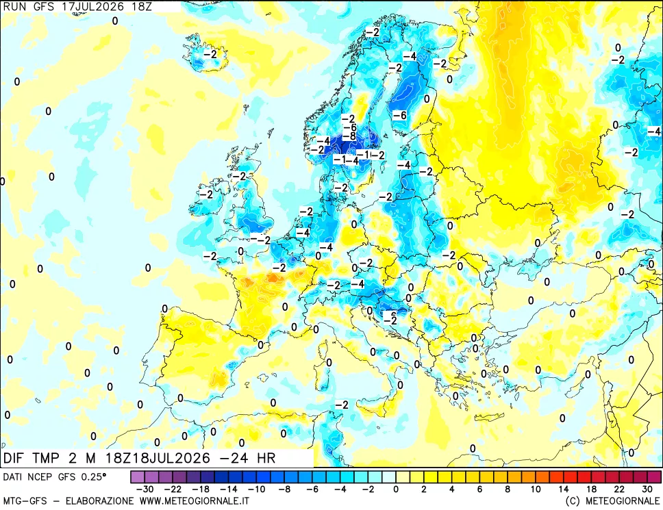 mappa Dif. Temp a 2 metri Valid - Init