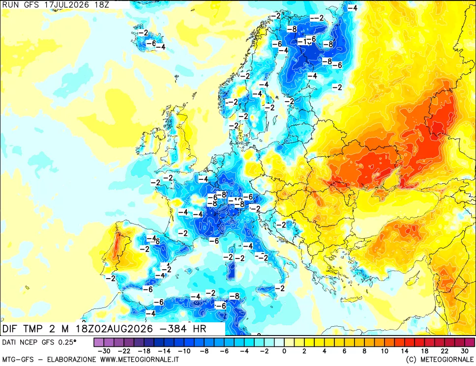 mappa Dif. Temp a 2 metri Valid - Init