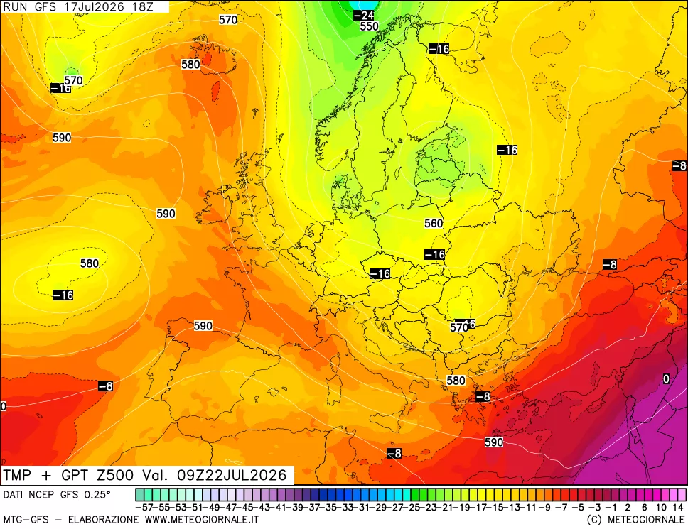 mappa 500 hPa Temp + GPT