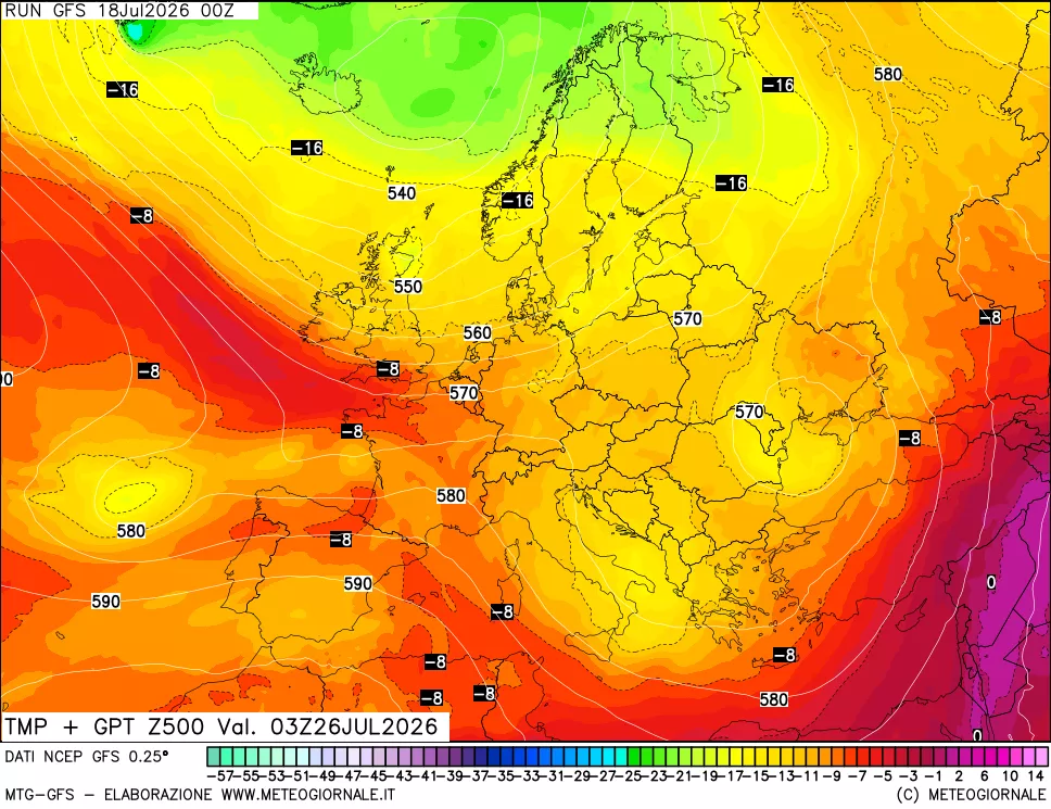mappa 500 hPa Temp + GPT