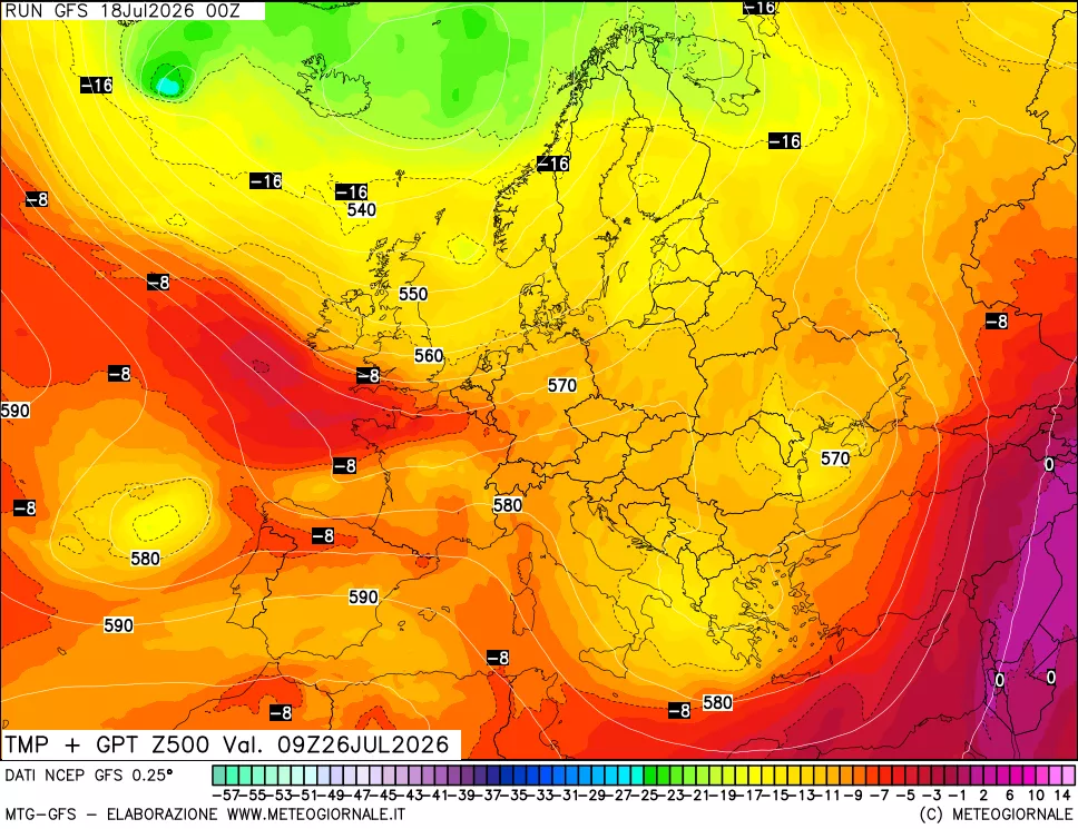 mappa 500 hPa Temp + GPT
