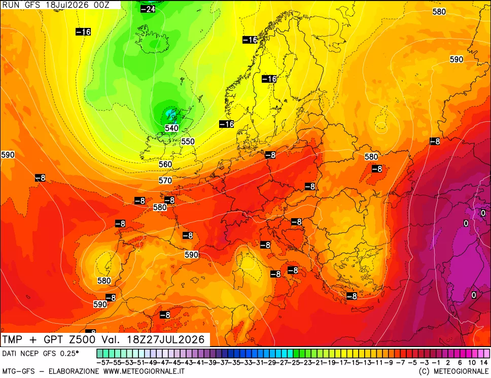 mappa 500 hPa Temp + GPT