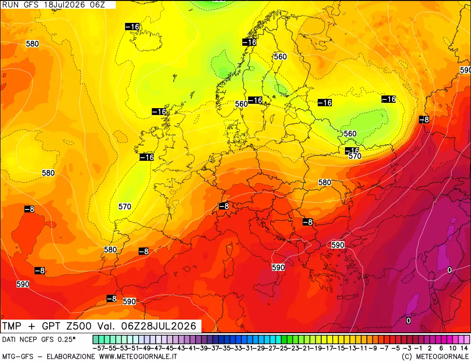mappa 500 hPa Temp + GPT