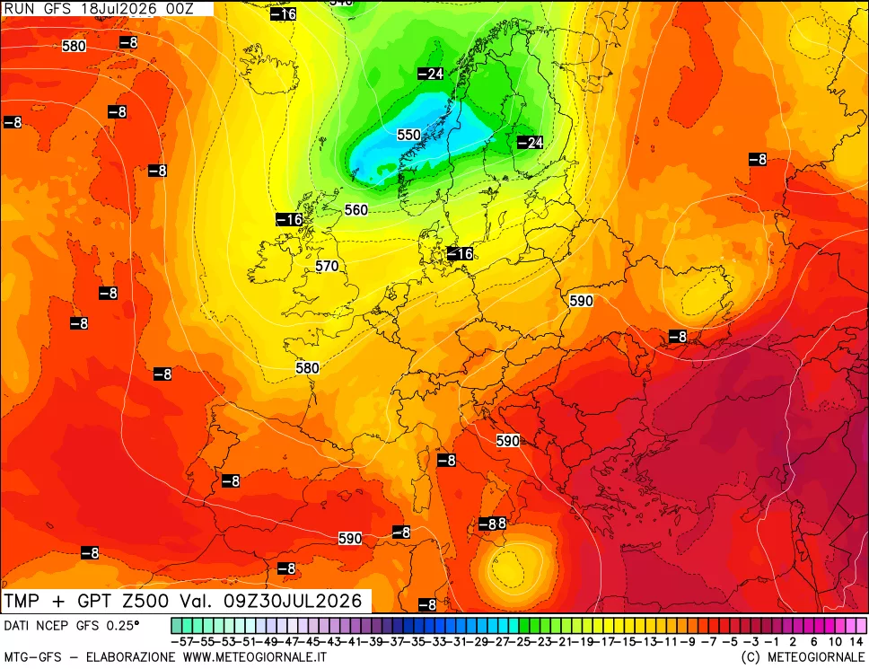 mappa 500 hPa Temp + GPT