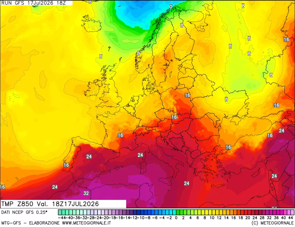 mappa 850 hPa Temp