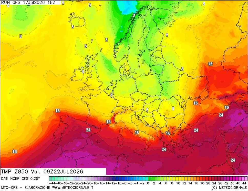 mappa 850 hPa Temp