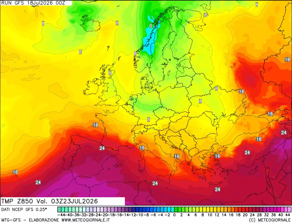 mappa 850 hPa Temp