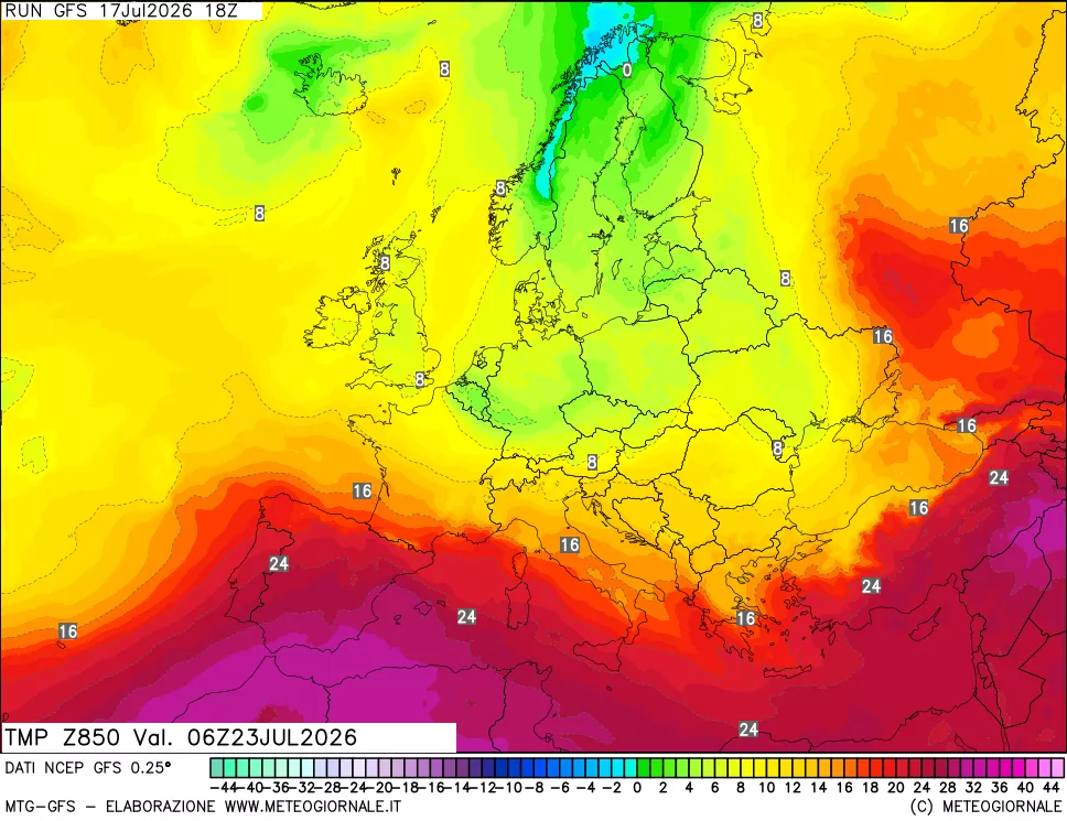 mappa 850 hPa Temp